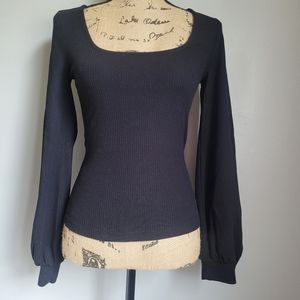 Lucyswhims Black Ribbed Long Balloon Sleeve Top Sz Xs